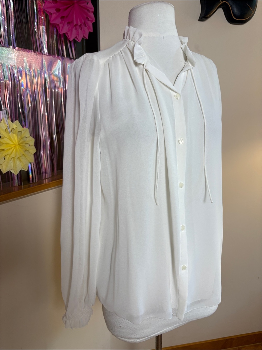 Wilfred Cream Ruffle-Tie Button Down Blouse